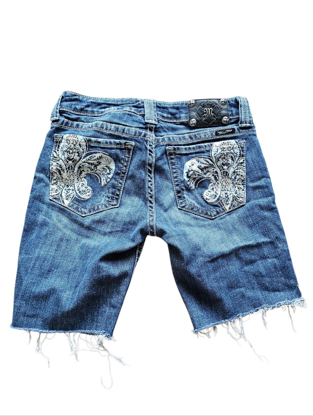 Miss Me Blue Frayed Denim Bermuda Shorts Size 30